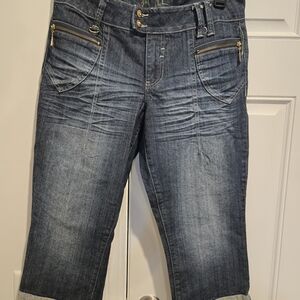 Baby Phat Dark Blue Cropped Jeans with Gold Accents